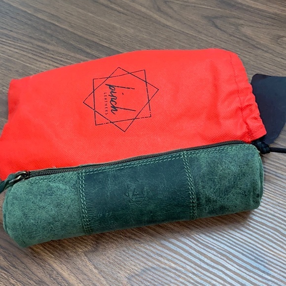 Rustic Town Leather Pencil Case - Handmade Zippered Pen Pouch for School, Work - Picture 1 of 2